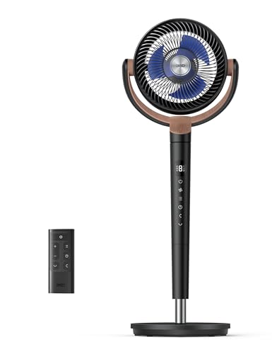 Dreo Standing Fan, 120°+120°Omni-directional Oscillating Fan For Bedroom, 80 ft Circulator With Remote, DC Motor Quiet Pedestal Fans, Adjustable Height, 8 Speeds, 3 Modes, 8H Timer, Home, PolyFan 502