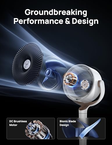 Dreo Standing Fan, 120°+120°Omni-directional Oscillating Fan For Bedroom, 80 ft Circulator With Remote, DC Motor Quiet Pedestal Fans, Adjustable Height, 8 Speeds, 3 Modes, 8H Timer, Home, PolyFan 502