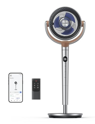 Dreo Standing Fan, 120°+120°Omni-directional Oscillating Fan For Bedroom, 80 ft Circulator With Remote, DC Motor Quiet Pedestal Fans, Adjustable Height, 8 Speeds, 3 Modes, 8H Timer, Home, PolyFan 502